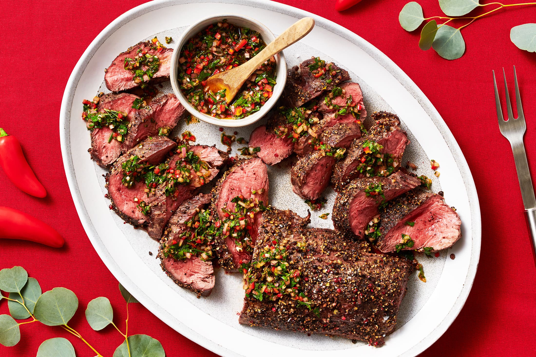 Peppercorn Crusted Tenderloin With Spicy Holiday Rosemary Chimichurri Sunset Grown All Rights 